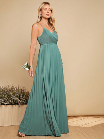 Belle Solid Wrap Detail Pleated Hem Cami Bridesmaid Dress