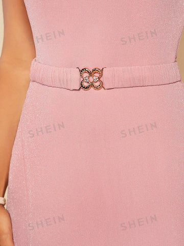 Solid Wrap Hem Belted Bridesmaid Dress