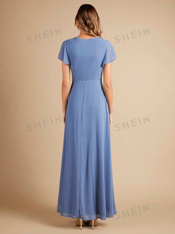 Solid Wrap Hem Bridesmaid Dress