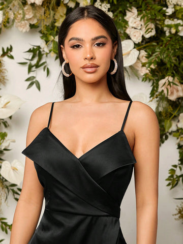 Solid Wrap Hem Cami Bridesmaid Dress