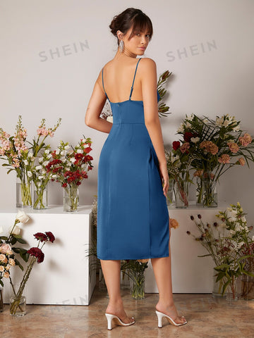 Solid Wrap Hem Satin Bridesmaid Dress