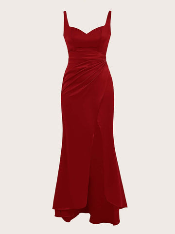 Solid Wrap Hem Satin Bridesmaid Dress