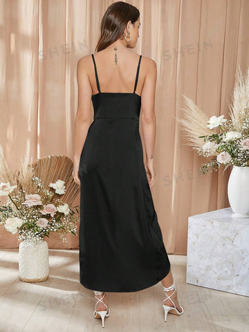 Solid Wrap Hem Satin Cami Bridesmaid Dress