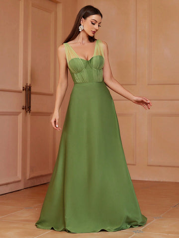 Solid Zip Back Bridesmaid Dress