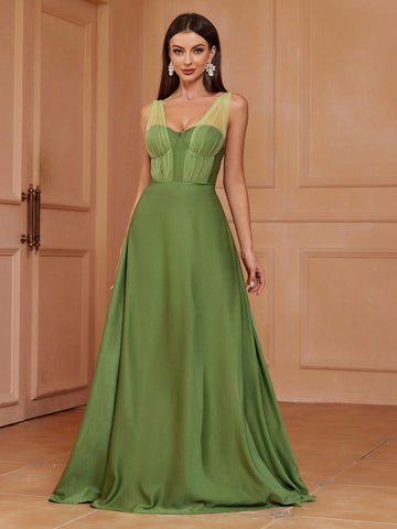 Solid Zip Back Bridesmaid Dress