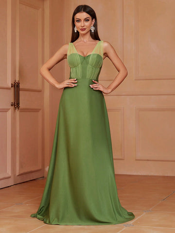 Solid Zip Back Bridesmaid Dress