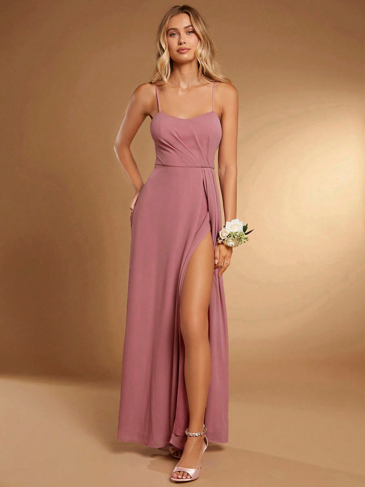 Belle Solid Zip Back Cami Bridesmaid Dress