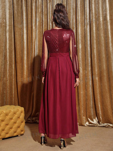 Split Sleeve Sequin Bodice Bridesmaid Dress