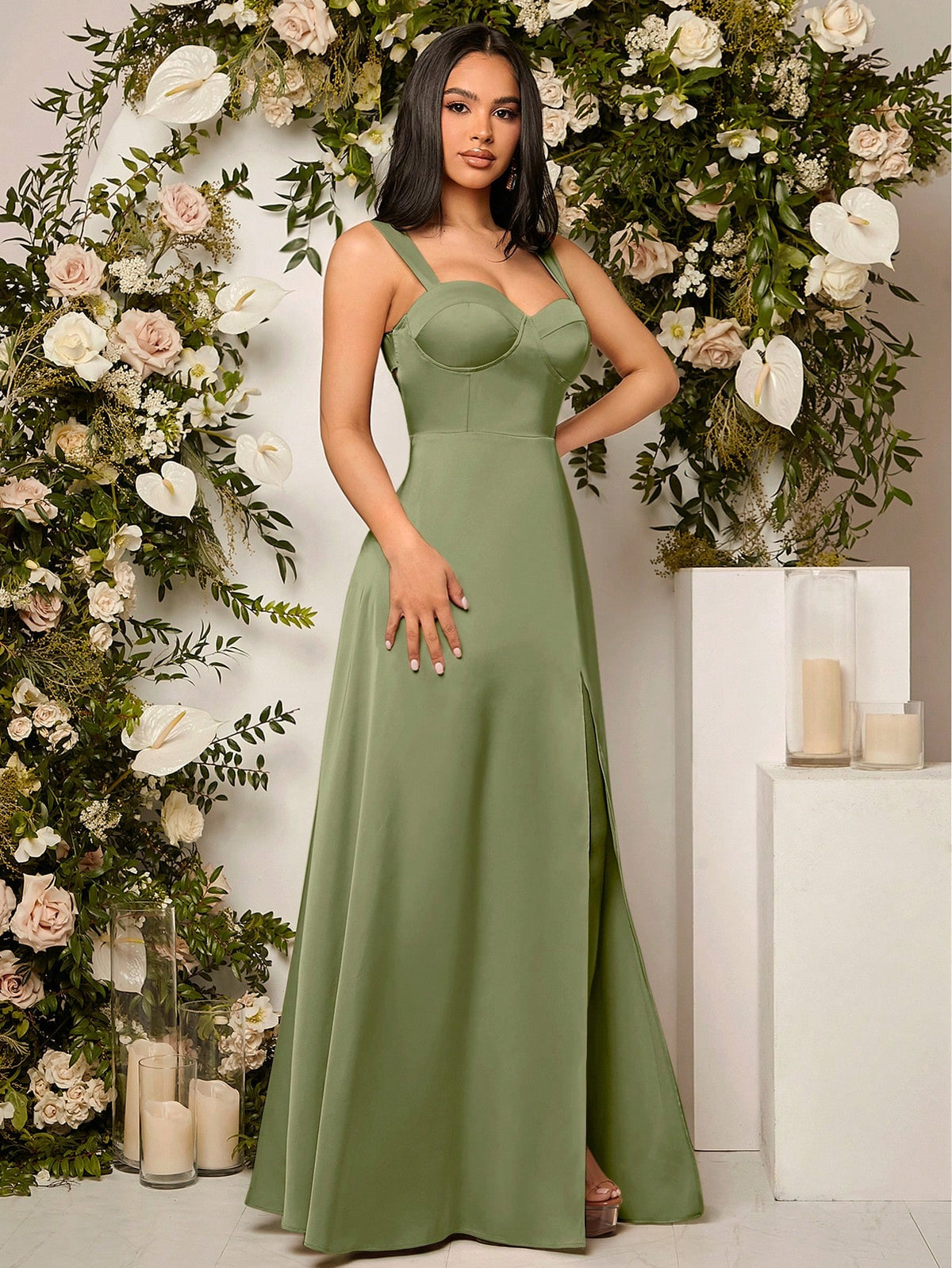 Split Thigh Bustier Cami Bridesmaid Dress