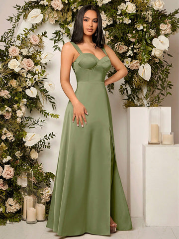 Split Thigh Bustier Cami Bridesmaid Dress