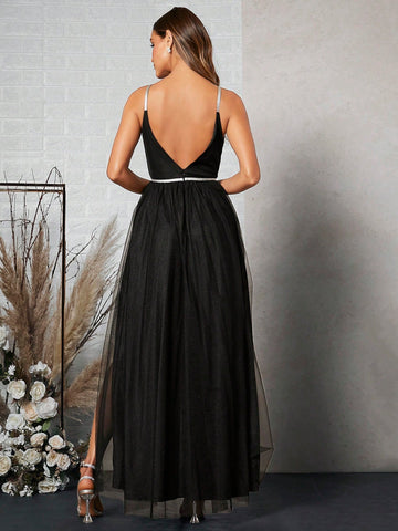 Belle Split Thigh Mesh Cami Party Dress