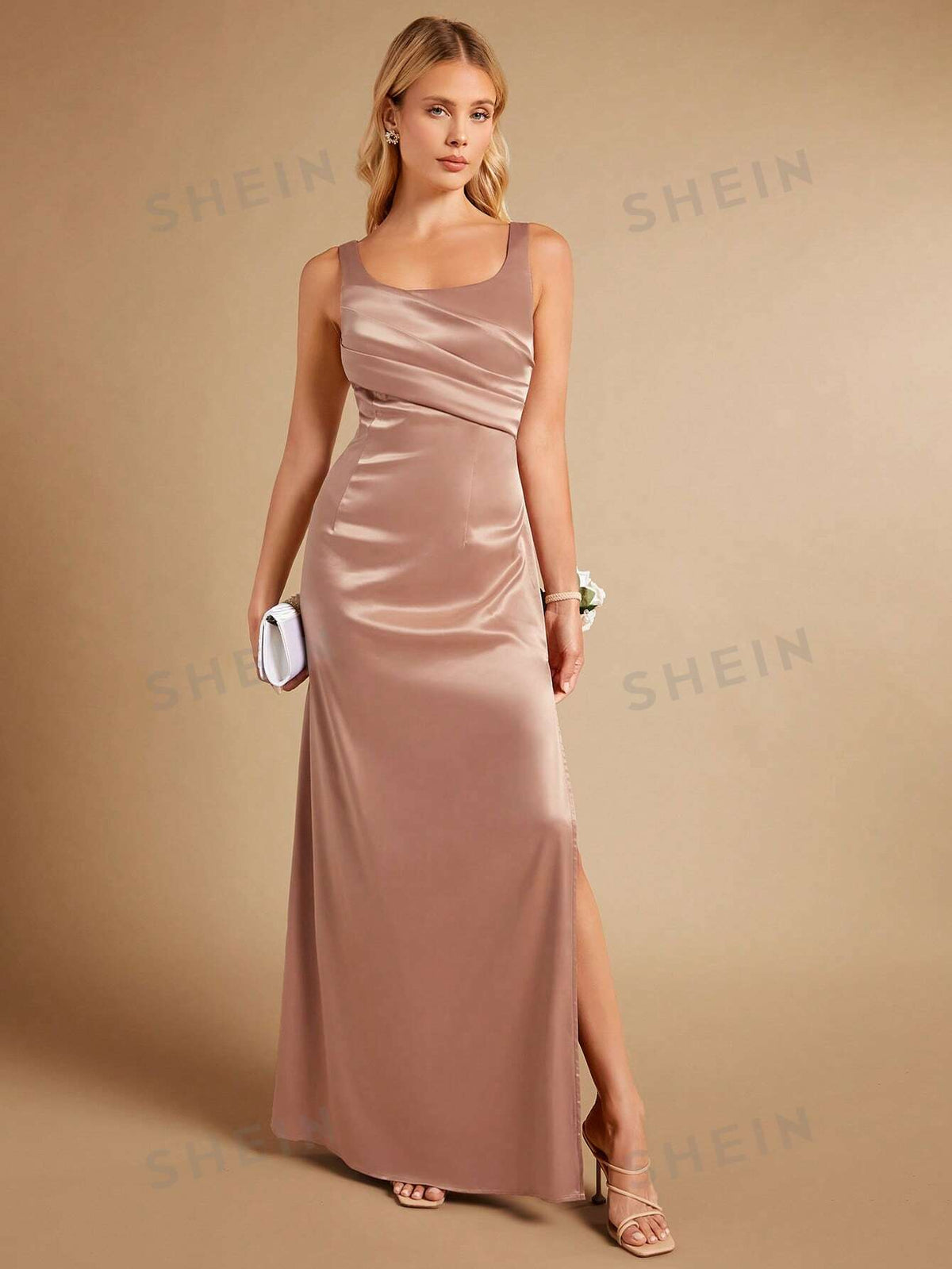 Split Thigh Satin Bridesmaid Dress