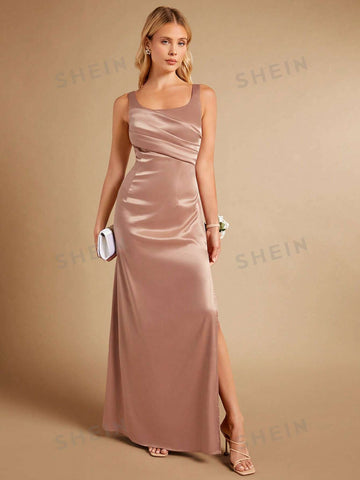 Split Thigh Satin Bridesmaid Dress