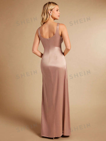 Split Thigh Satin Bridesmaid Dress