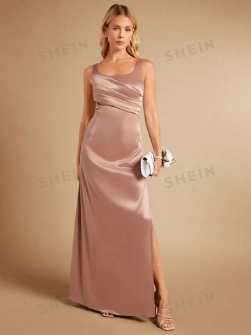 Split Thigh Satin Bridesmaid Dress