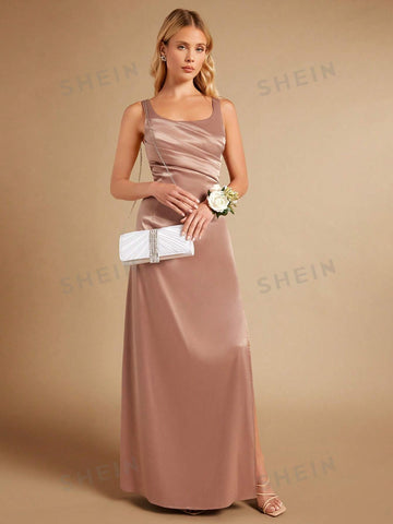Split Thigh Satin Bridesmaid Dress