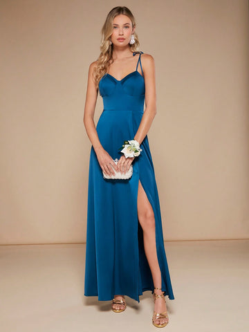 Belle Split Thigh Satin Cami Bridesmaid Dress
