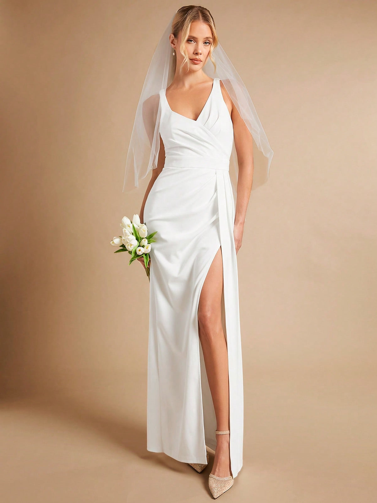 Split Thigh Wedding Dress Without Veil