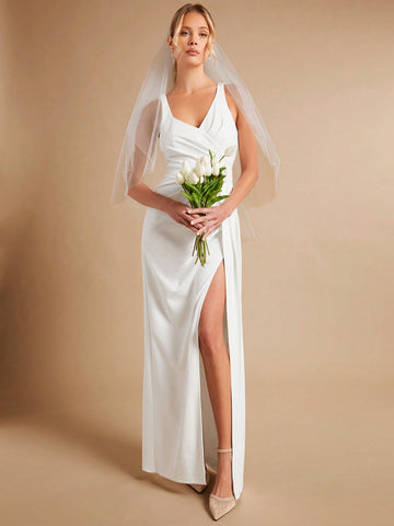 Split Thigh Wedding Dress Without Veil