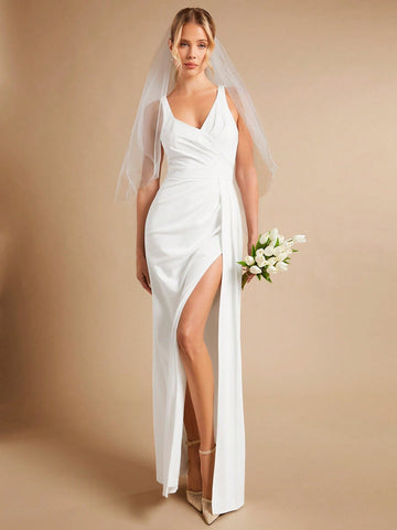 Split Thigh Wedding Dress Without Veil