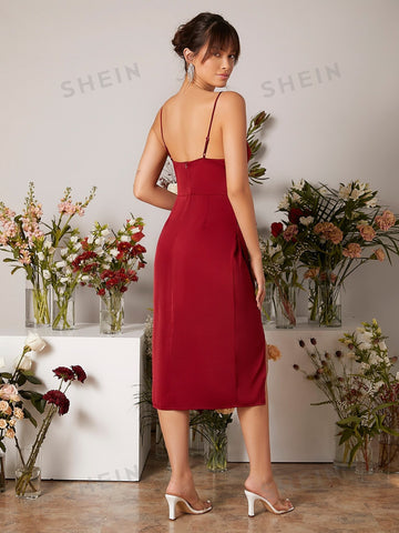 Split Thigh Wrap Detail Bridesmaid Dress