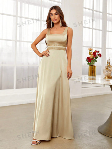 Square Neck Maxi Bridesmaid Dress