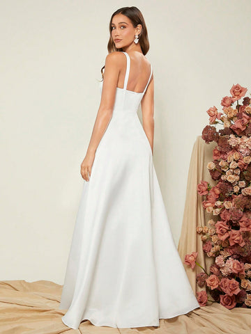 Square Neck Slant Pocket Formal Dress