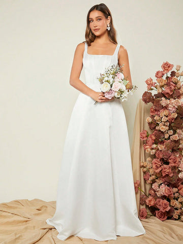 Square Neck Slant Pocket Formal Dress