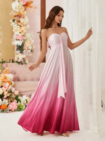 SHEIN Belle Strapless Ombre Graduation Bridesmaid Dress With Ruched Bust