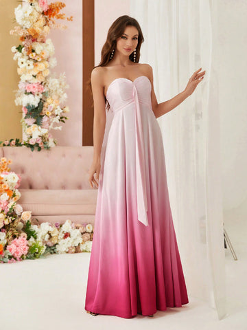 SHEIN Belle Strapless Ombre Graduation Bridesmaid Dress With Ruched Bust