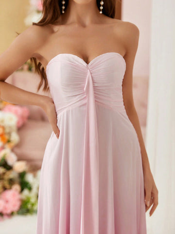 SHEIN Belle Strapless Ombre Graduation Bridesmaid Dress With Ruched Bust