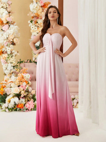 SHEIN Belle Strapless Ombre Graduation Bridesmaid Dress With Ruched Bust