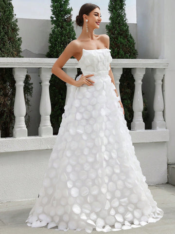 Strapless Waist Waist Fishbone Super A Swing Three-Dimensional Floral Mesh Splicing Super Swing Tail