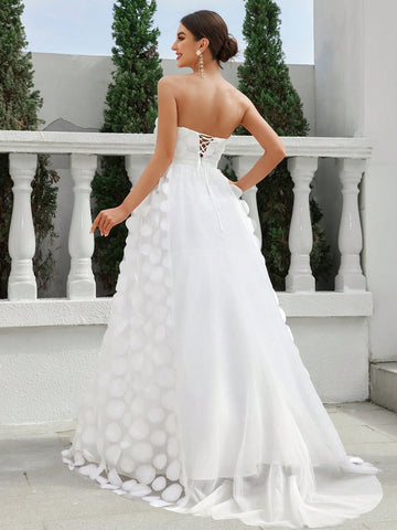 Strapless Waist Waist Fishbone Super A Swing Three-Dimensional Floral Mesh Splicing Super Swing Tail