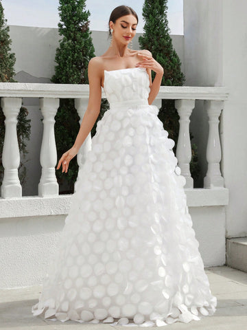 Strapless Waist Waist Fishbone Super A Swing Three-Dimensional Floral Mesh Splicing Super Swing Tail