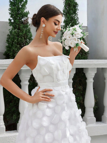 Strapless Waist Waist Fishbone Super A Swing Three-Dimensional Floral Mesh Splicing Super Swing Tail