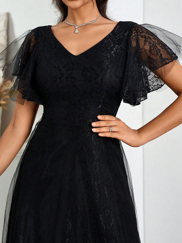 Stylish And Elegant Black Tulle Evening Dress For Bridesmaid