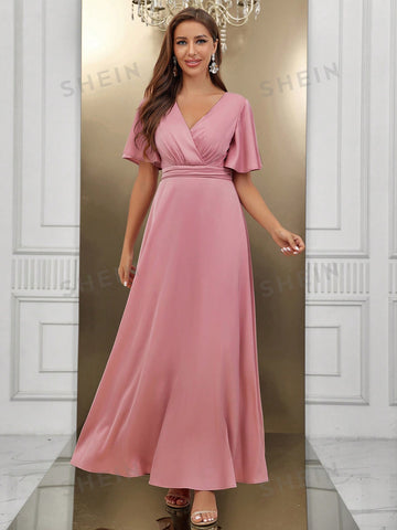Surplice Neck Butterfly Sleeve Bridesmaid Dress
