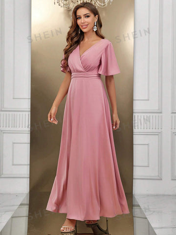 Surplice Neck Butterfly Sleeve Bridesmaid Dress