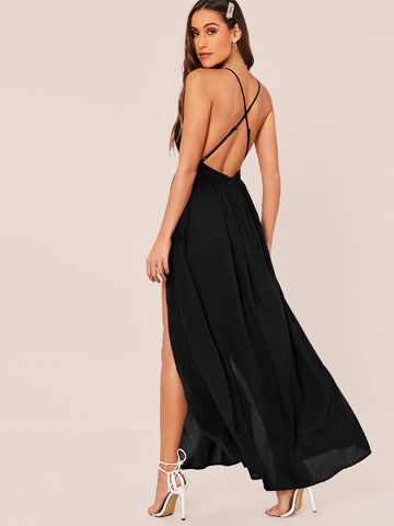 Surplice Neck Crisscross Back Split Thigh Bridesmaid Dress