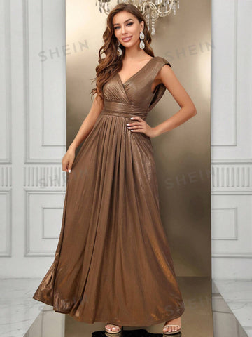 Surplice Neck Glitter Bridesmaid Dress