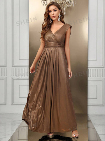Surplice Neck Glitter Bridesmaid Dress