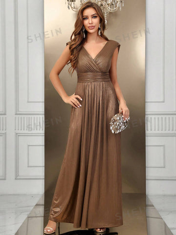 Surplice Neck Glitter Bridesmaid Dress