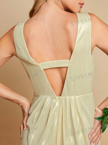 Surplice Neck Ruched Maxi Bridesmaid Dress