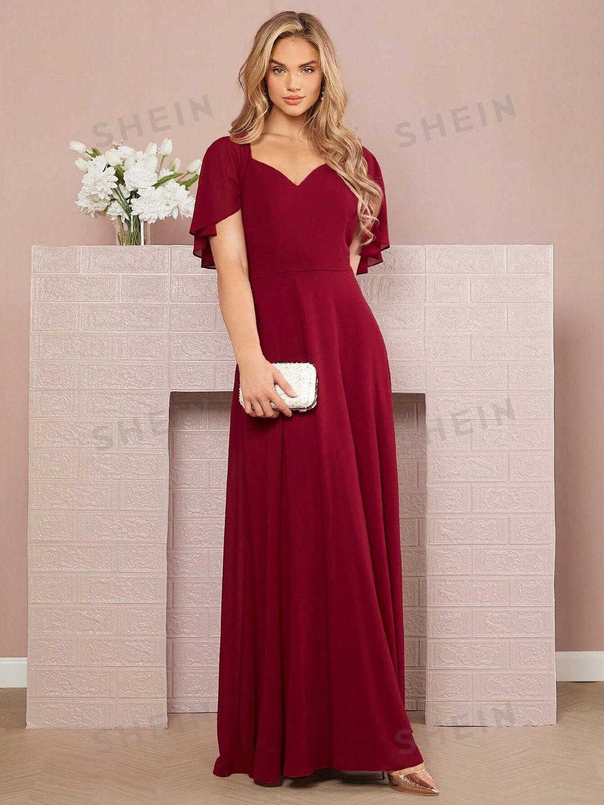 Sweetheart Neck Butterfly Sleeve Bridesmaid Dress