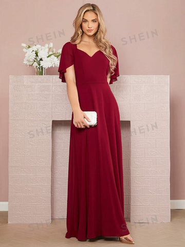 Sweetheart Neck Butterfly Sleeve Bridesmaid Dress