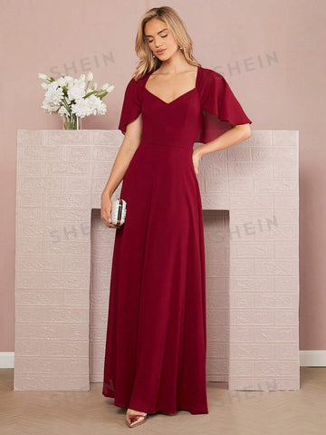 Sweetheart Neck Butterfly Sleeve Bridesmaid Dress