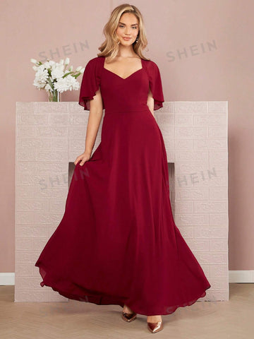 Sweetheart Neck Butterfly Sleeve Bridesmaid Dress