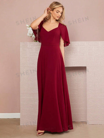 Sweetheart Neck Butterfly Sleeve Bridesmaid Dress