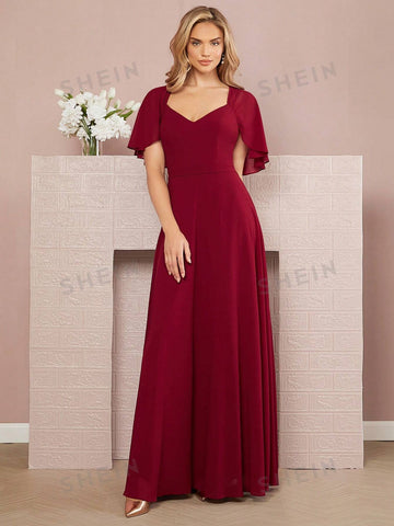 Sweetheart Neck Butterfly Sleeve Bridesmaid Dress